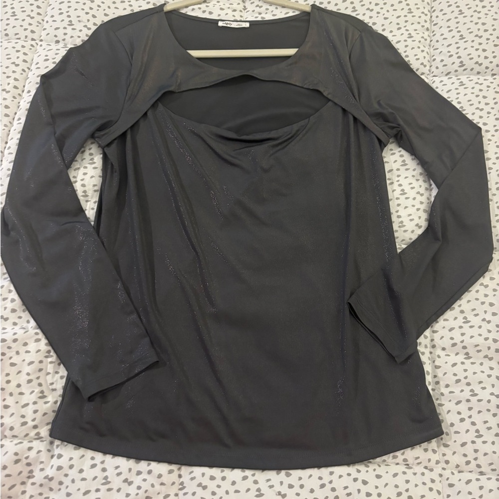 Edgely Charcoal Long Sleeve Blouse